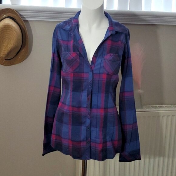 Cottagecore Garage Plaid Purple/Blue Cotton Long Sleeved Shirt- XS - Picture 4 of 12